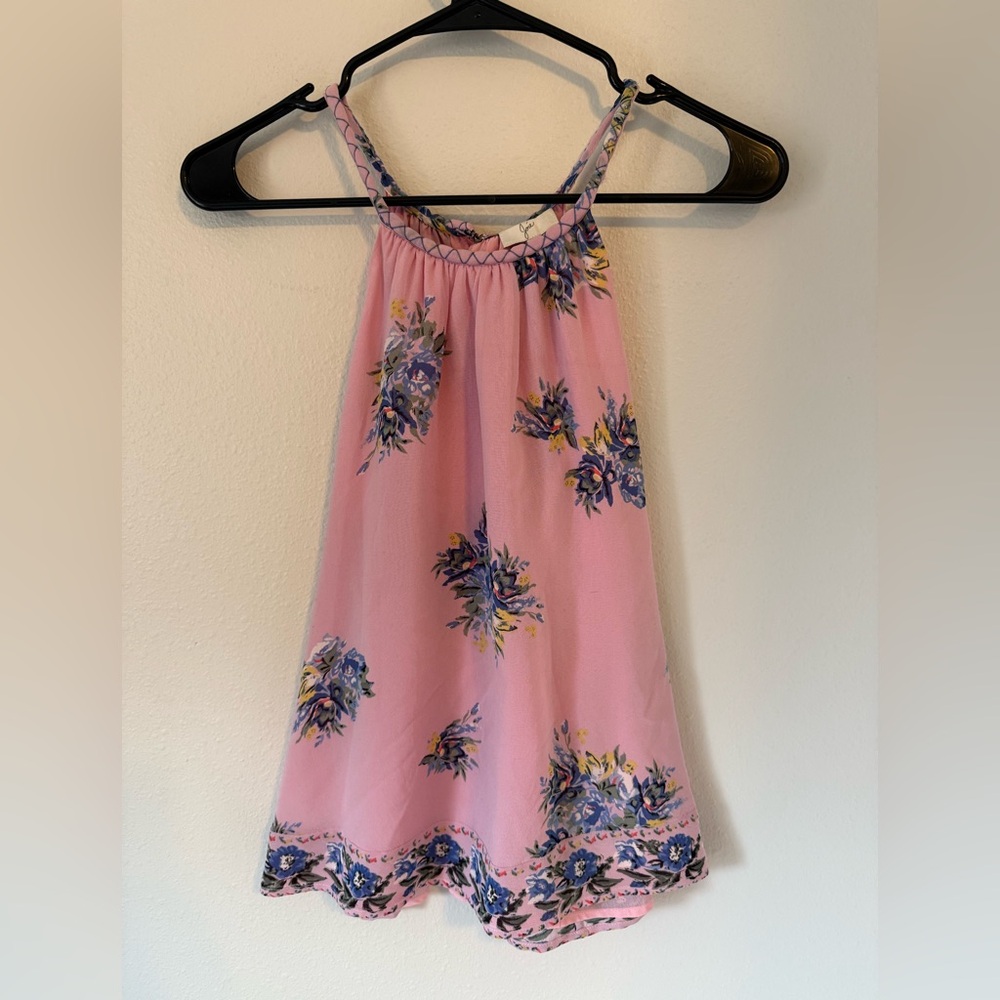 Joie Silk Pink Sleeveless Blouse Top Blue Floral Print Small